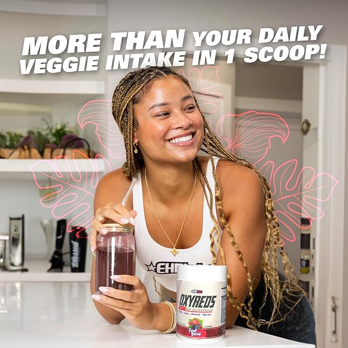 EHP Labs OxyReds Superfood Beets Powder - Nitric Oxide Supplement, Organic Beet Root Powder, Immune Support Supplement & Prebiotics for Digestive Health, Beet Powder - Raspberry Refresh, 30 Servings