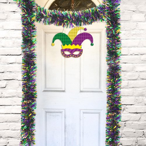 50FT Mardi Gras Tinsel Garland, Purple Green Gold Metallic Twist Foil Tinsel Garland Glitter Hanging Garland for Mardi Gras Carnival Party Christmas Tree Indoor Outdoor Decoration