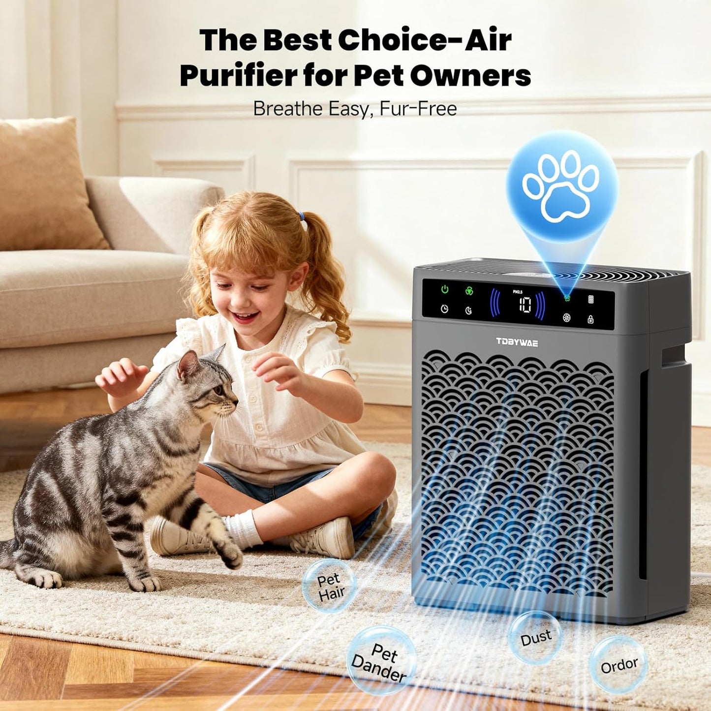 Air Purifiers - HEPA Filter Air Purifier for Large Rooms Up to 3000 Ft² | Air Quality Monitor & Timer - Grey
