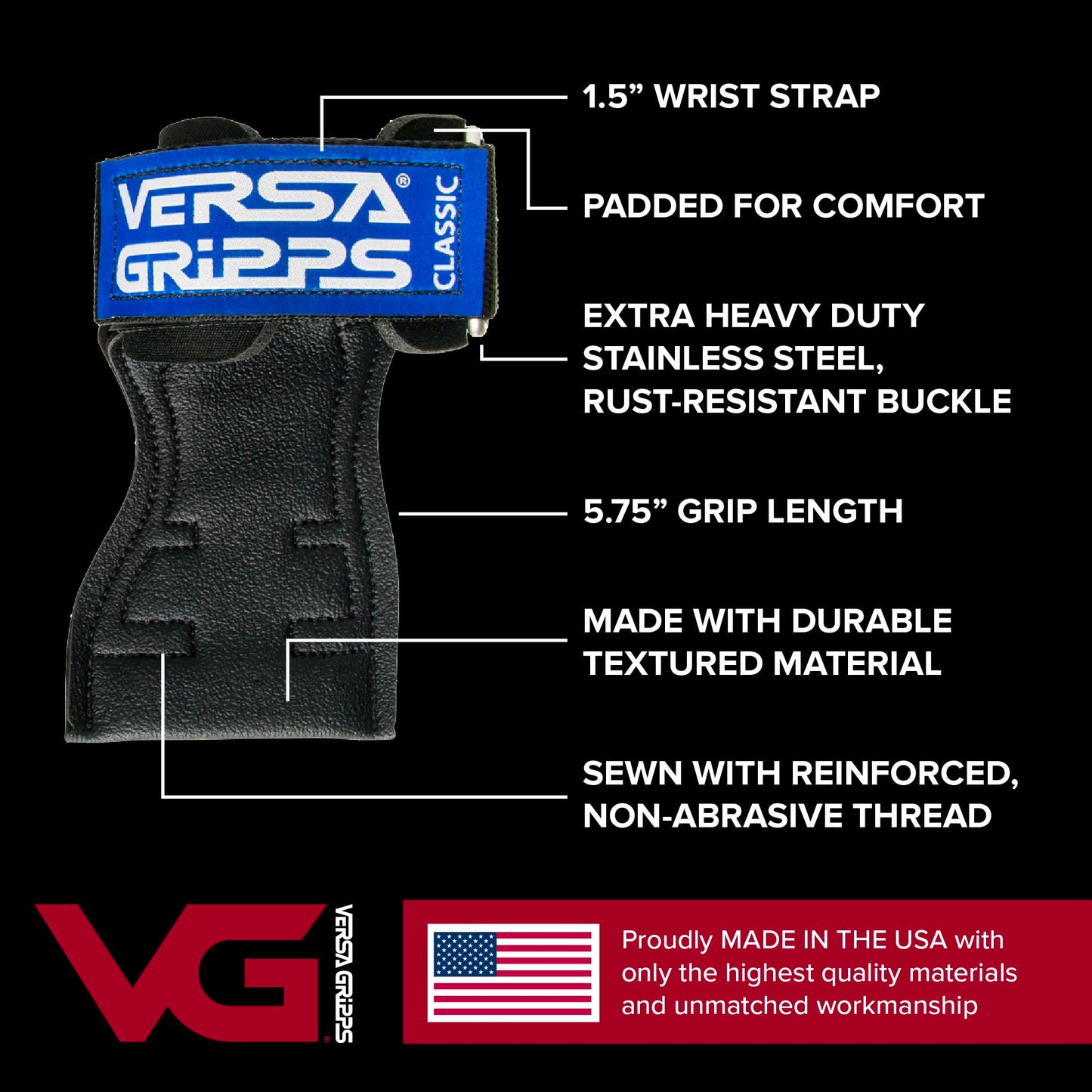 Versa Gripps Classic, Made in USA, Wrist Straps for Weightlifting Alternative, Best Training Accessory, MED/LG, Blue Label