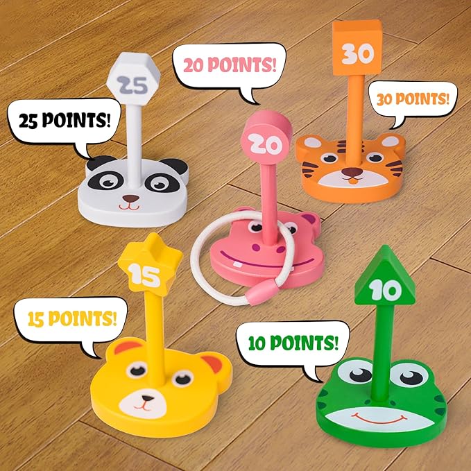 Wooden Ring Toss Game Set, Animal Ring Toss Game Toys, Fun Indoor & Outdoor Yard Game for Kids Adults - Lawn and Backyard Game for Family Birthday Party Easter Festivals Summer Beach Fun Activities