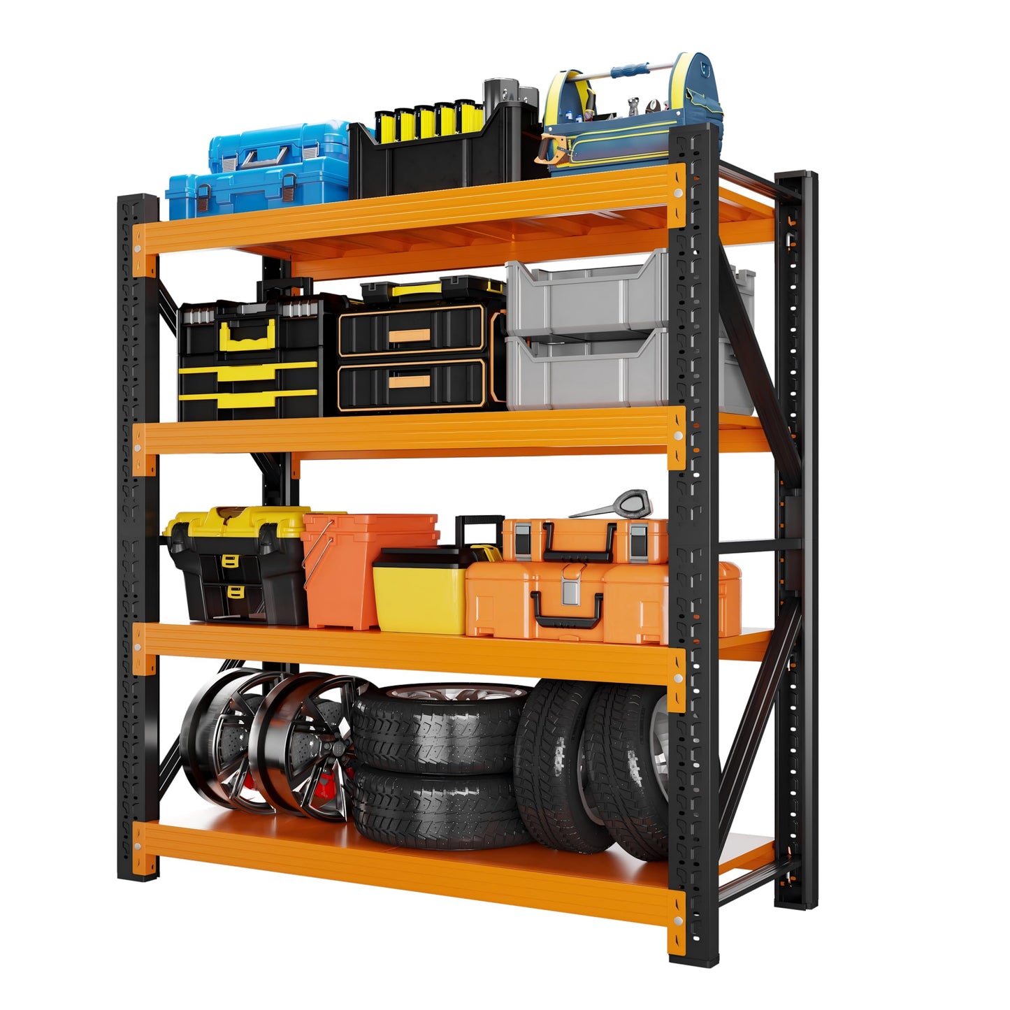 Kobito 59" W Garage Storage Shelves,3000LBS Garage Shelving Heavy Duty Adjustable Shelving Unit,4 Tier Metal Utitly Shelves Industrial Shelving for Warehouses,Basement,Black-Orange