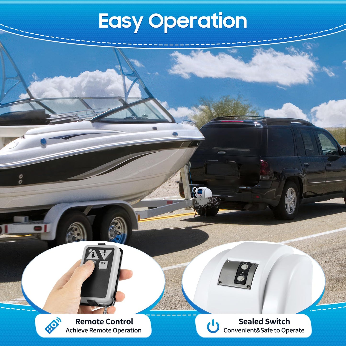 CUBELLIN 12v Electric Boat Anchor Winch 45lbs Capacity Boat Anchor Winch with Remote Control & 100ft Nylon Rope Saltwater Boat Windlass Kit for 24ft Fishing Vessel
