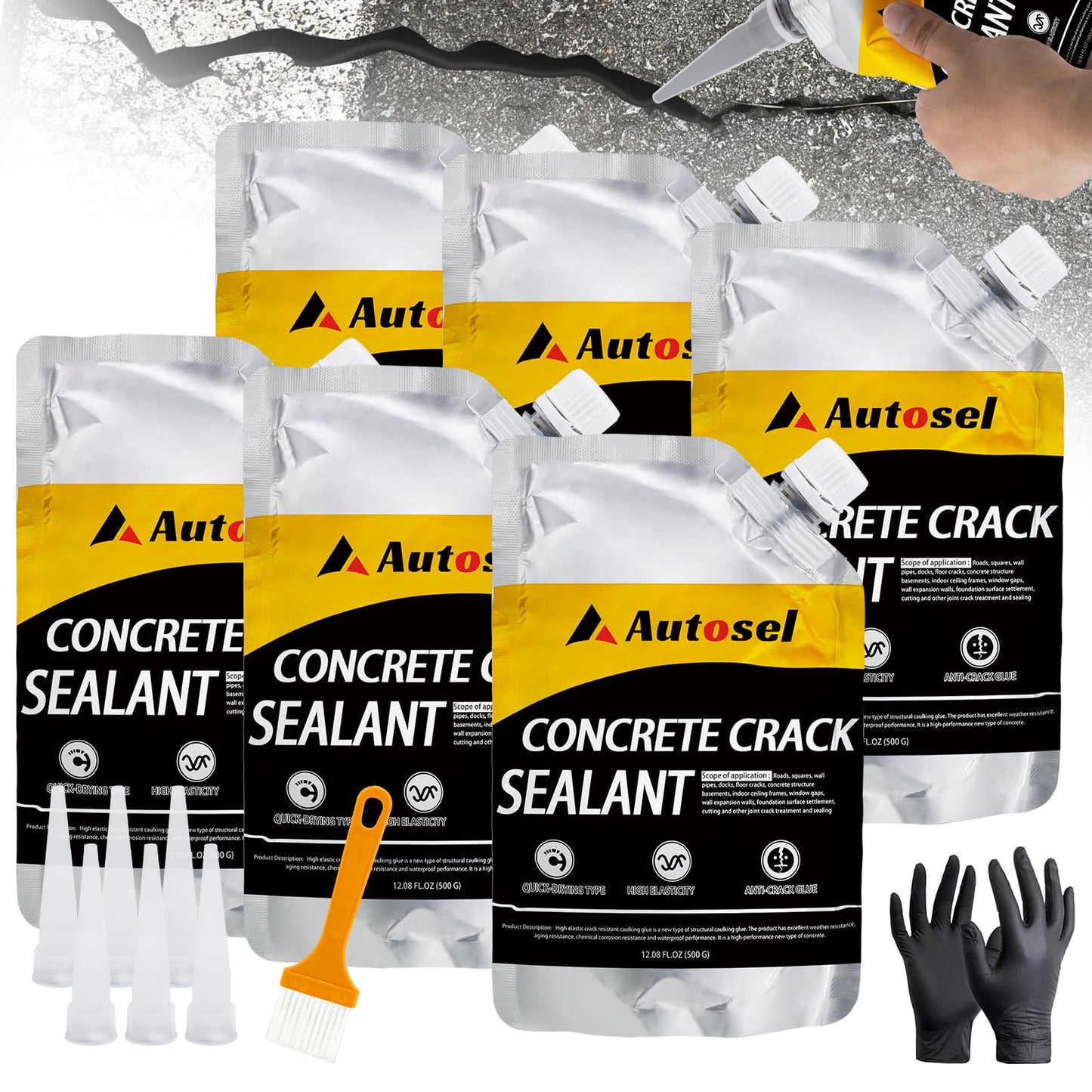 6 Pack Concrete Repair Filler – Heavy-Duty Cement Crack Filler for Large Concrete Repairs, Foundation & Driveway Restoration | Outdoor & Indoor Use | Quick-Drying, Self-Leveling Sealant by Autosel