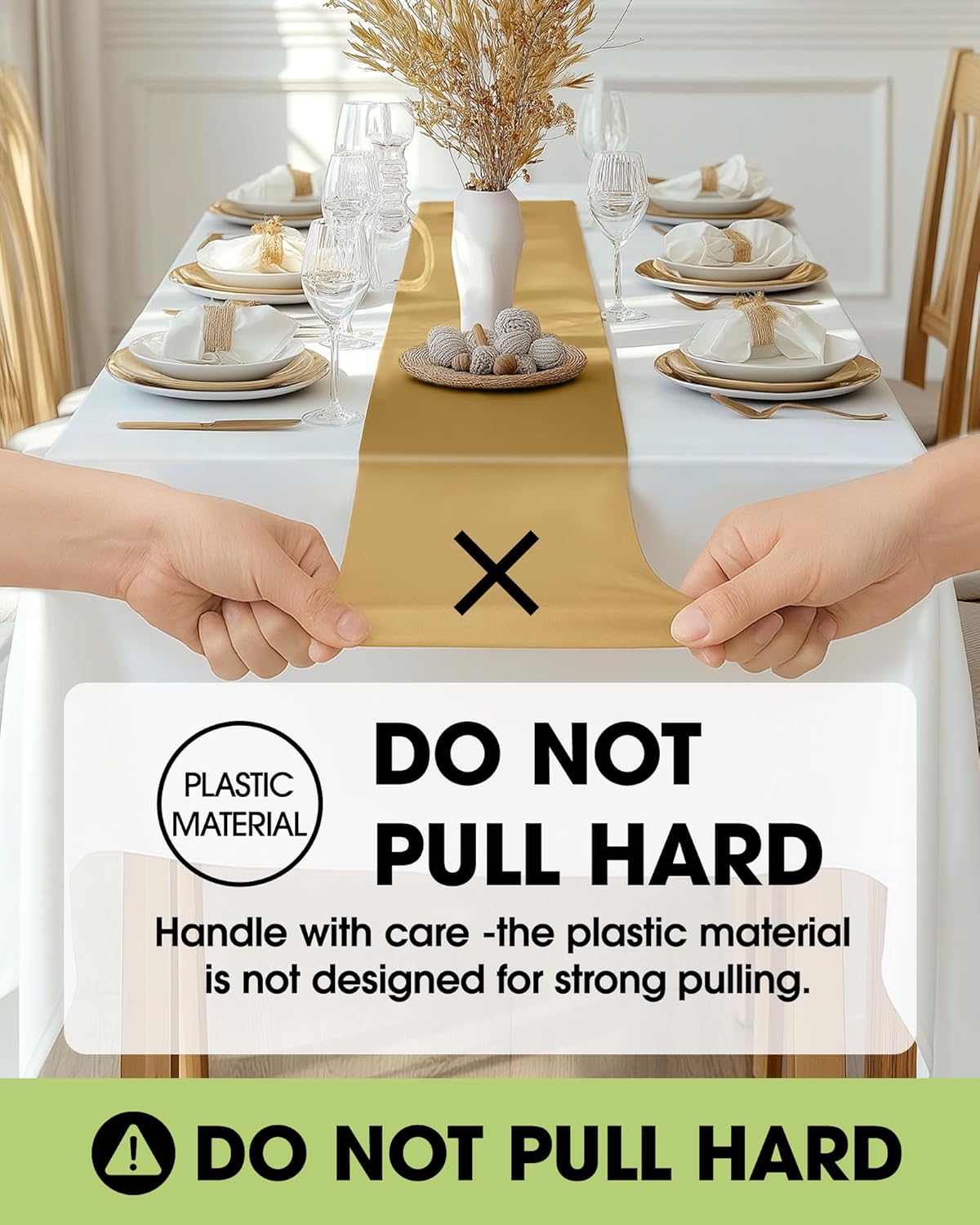 Pureegg Gold Plastic Table Runners - 10 Pack, 14'' x 108'' | Water-Resistant & Disposable for Weddings, Parties, and Home Decor