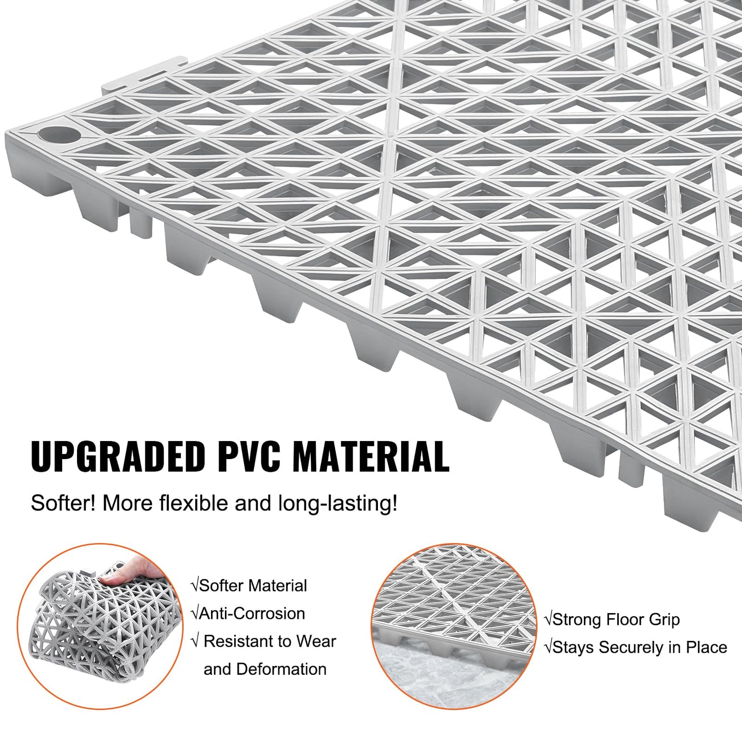 Happybuy Tiles Interlocking 50 PCS Gray, Drainage 12x12x0.6 Inches, Outdoor Floor Tiles, Outdoor Interlocking Tiles, Deck Flooring for Pool Shower Bathroom Patio Garage