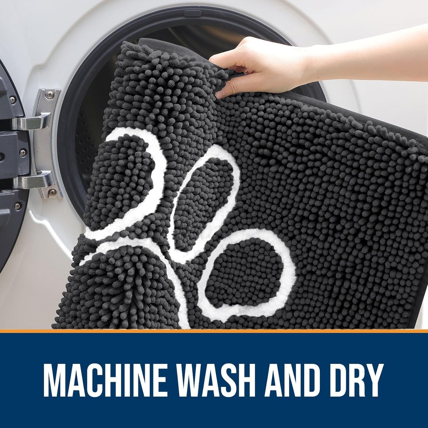 OLANLY Dog Door Mat - Absorbent Non-Slip Mud Mat for Paws | 35x24 Dark Grey Chenille Design