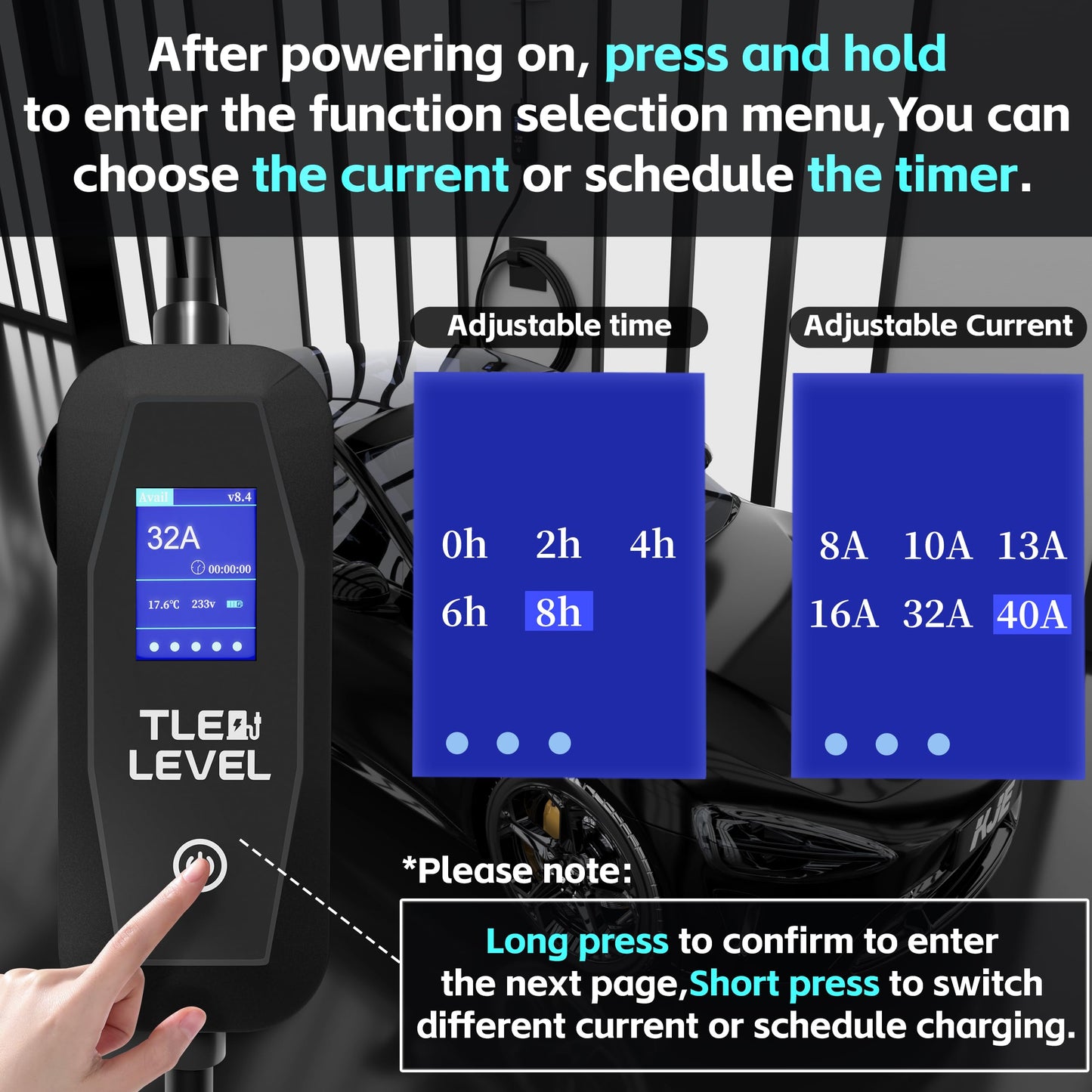 TLE LEVEL Level 2 EV Charger - Portable 40 Amp 9.6kW EV Charger, NEMA 14-50 Plug Electric Vehicle Charging Stations for J1772 Electric Cars, 25' Cable Smart 240V EV Chargers for Home