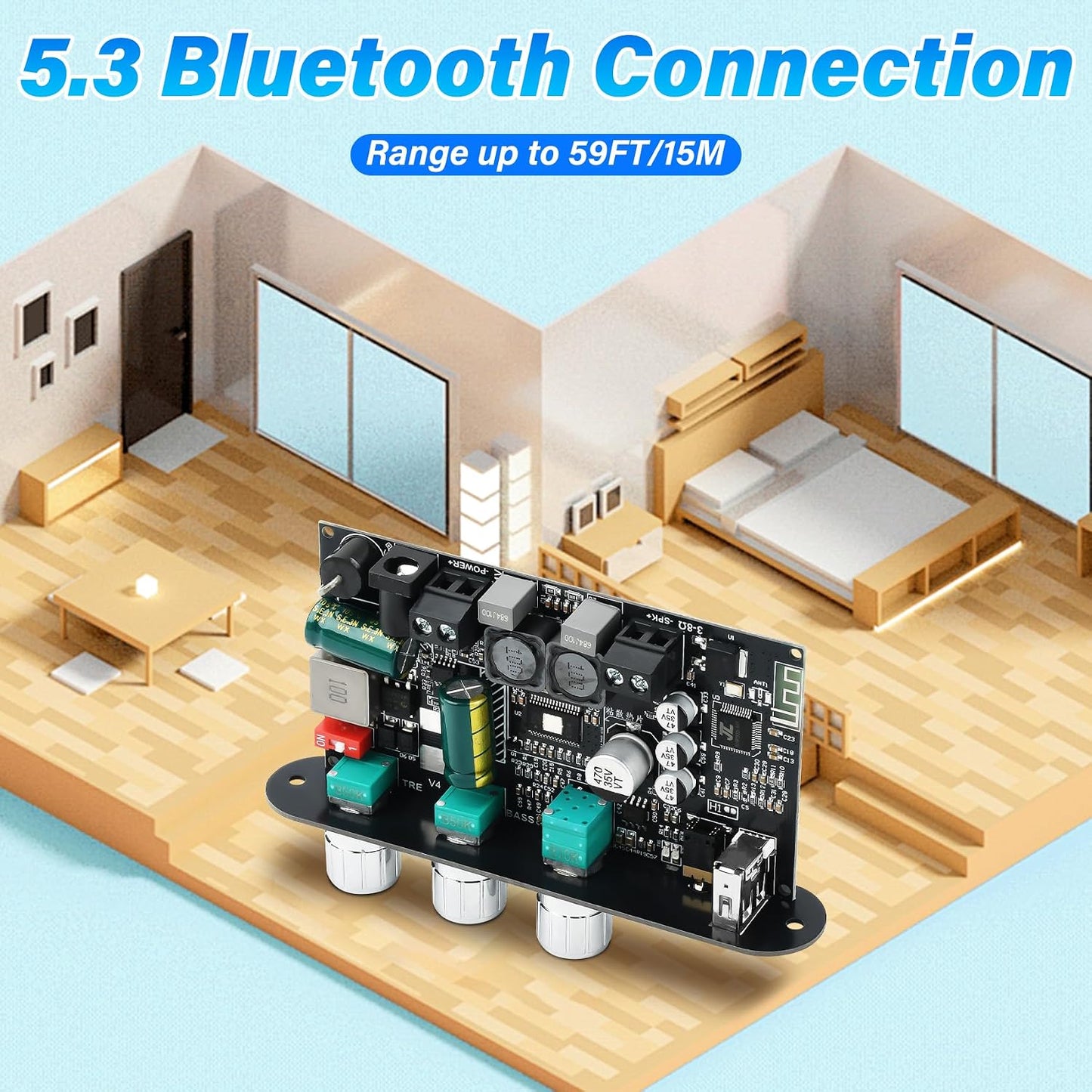 ZK-1001U 100W 9-24V,Supports Daakro Mono Bluetooth Amplifier Board with TWS, Peak Power Home Audio Amplifier