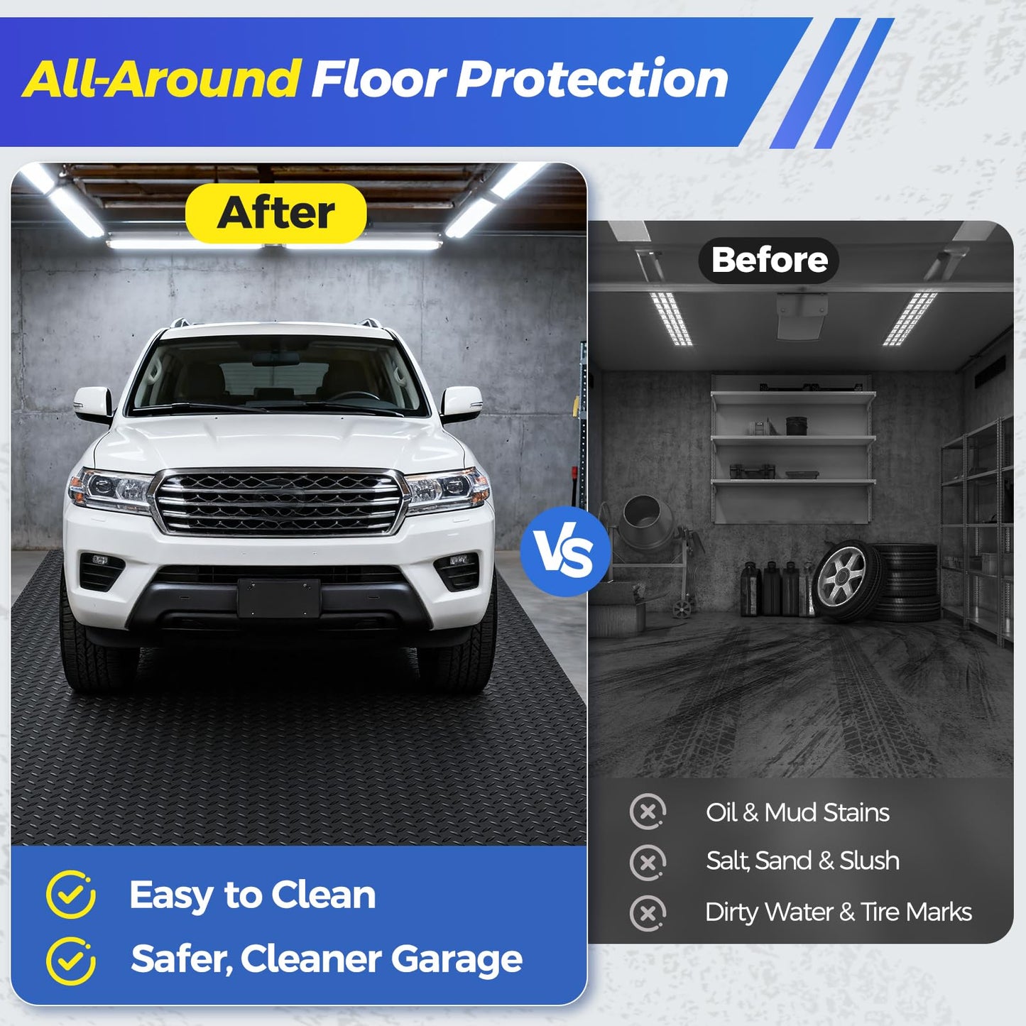 8.2x20 FT Garage Floor Mat, 2.8mm Thickened Garage Flooring Heavy Duty Rubber Garage Floor Mats for Under Car, Diamond Plate Garage Mat for Garage, Workshop, Enclosed Trailer
