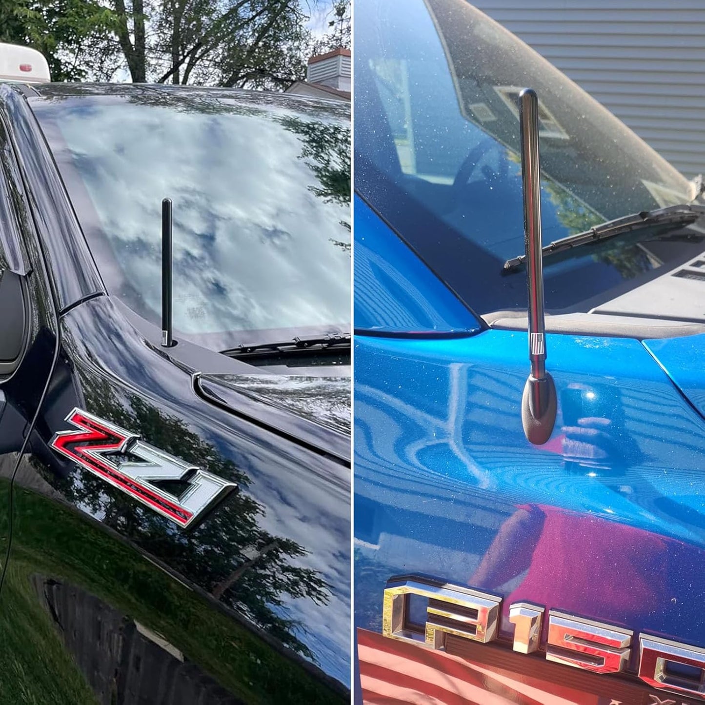 Engirette 7 1500 2500 3500 F150 F250 F350 American Flag Car Truck Short Antenna with Tire Valve Caps for GMC Sierra