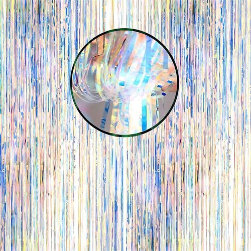 Iridescent Foil Curtain Backdrop by [Brand Name] - Neon Streamers for Stunning Party Decor | 3.2 ft x 6.5 ft
