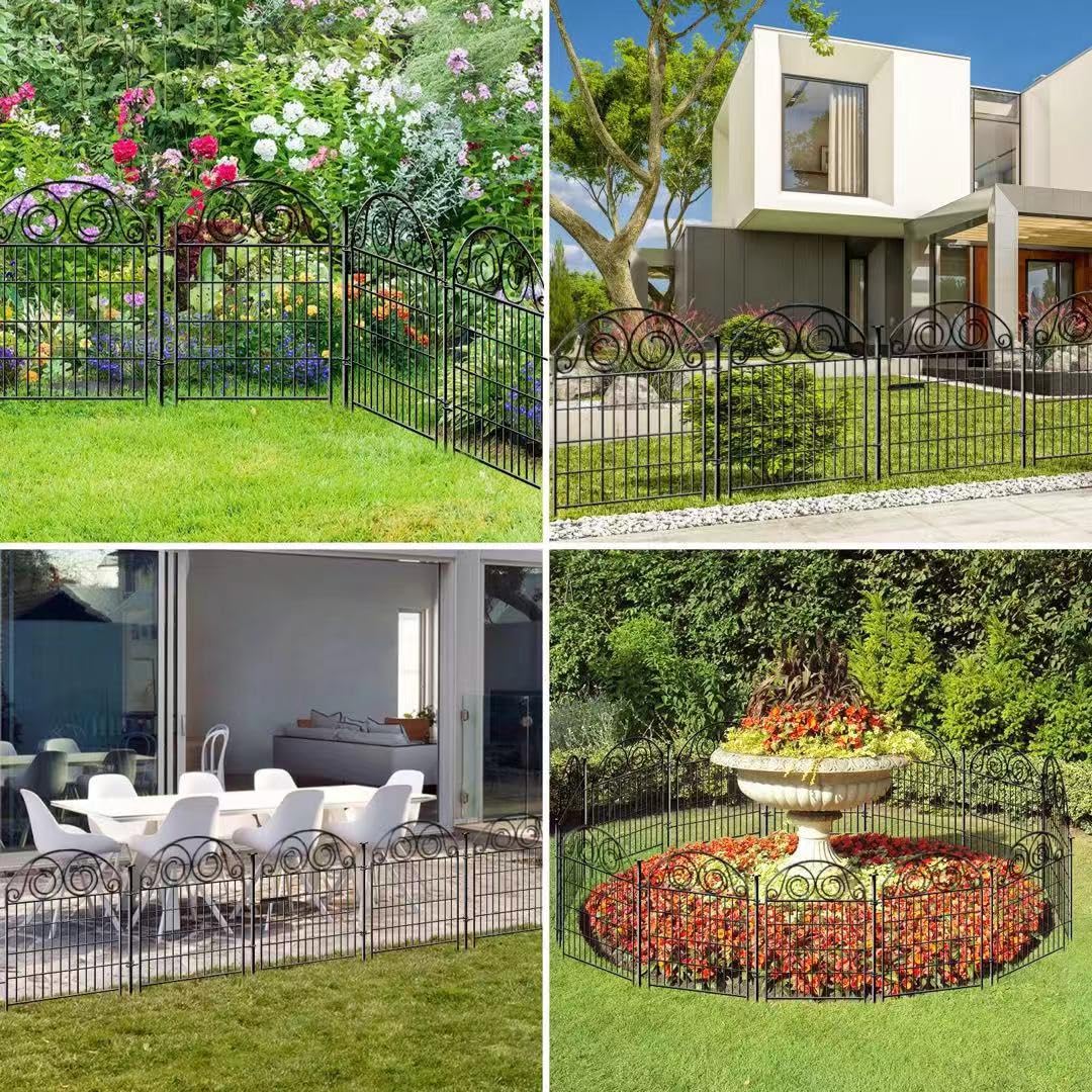Getlay Tall Garden Fence Animal Barrier with Gate, 40 in(H) 12 Panels Garden Fences and Borders for Dogs, Dog Fence Outdoor for Yard, Total Length 26.2 Ft Metal Temporary Fencing│Patented