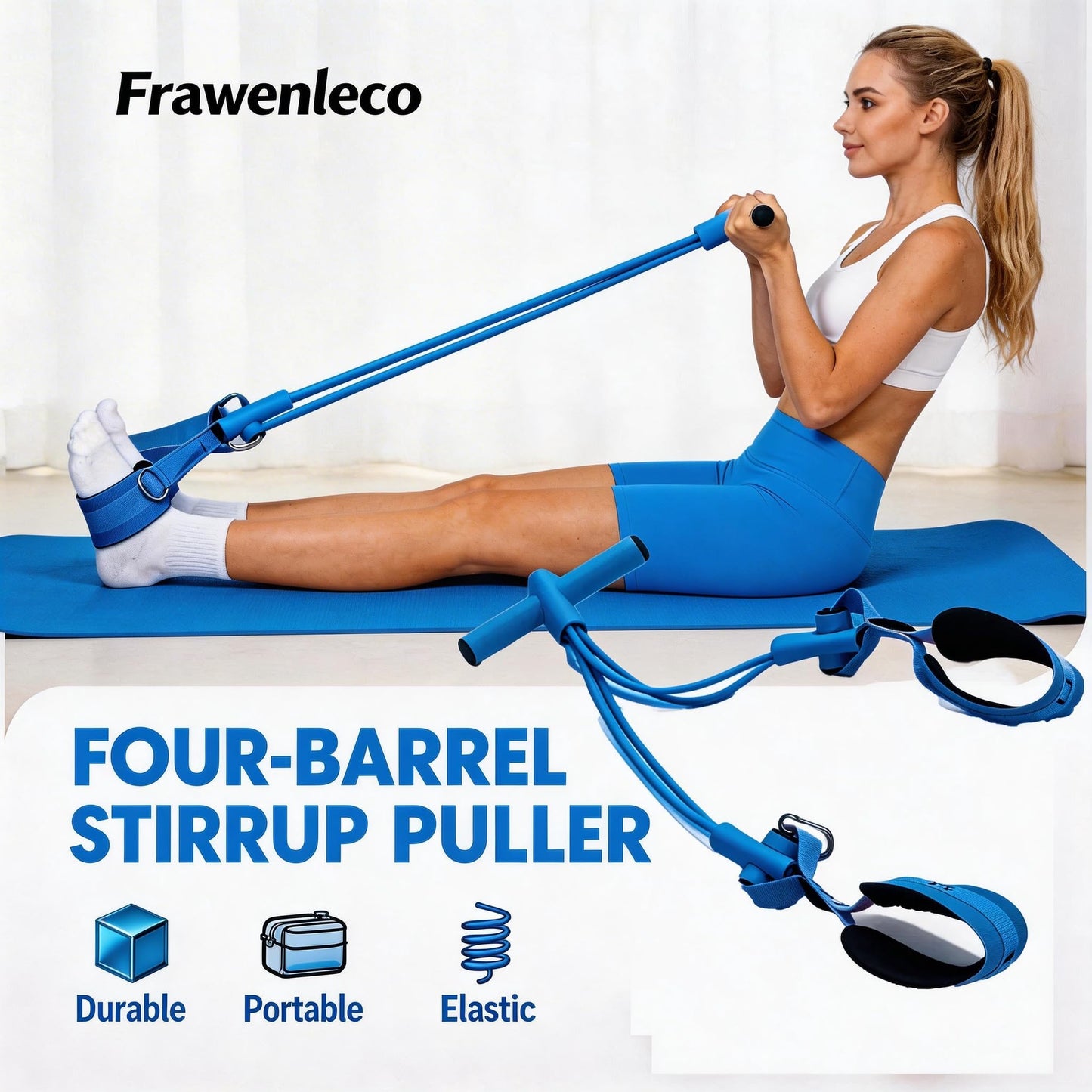 FRAWENLECO Fitness Resistance Bands with 4 Tube Pedal Ankle Puller, Elastic Yoga Pedal Stretch Band for Exercise, AB Training, Sit Up Equipment(Blue)