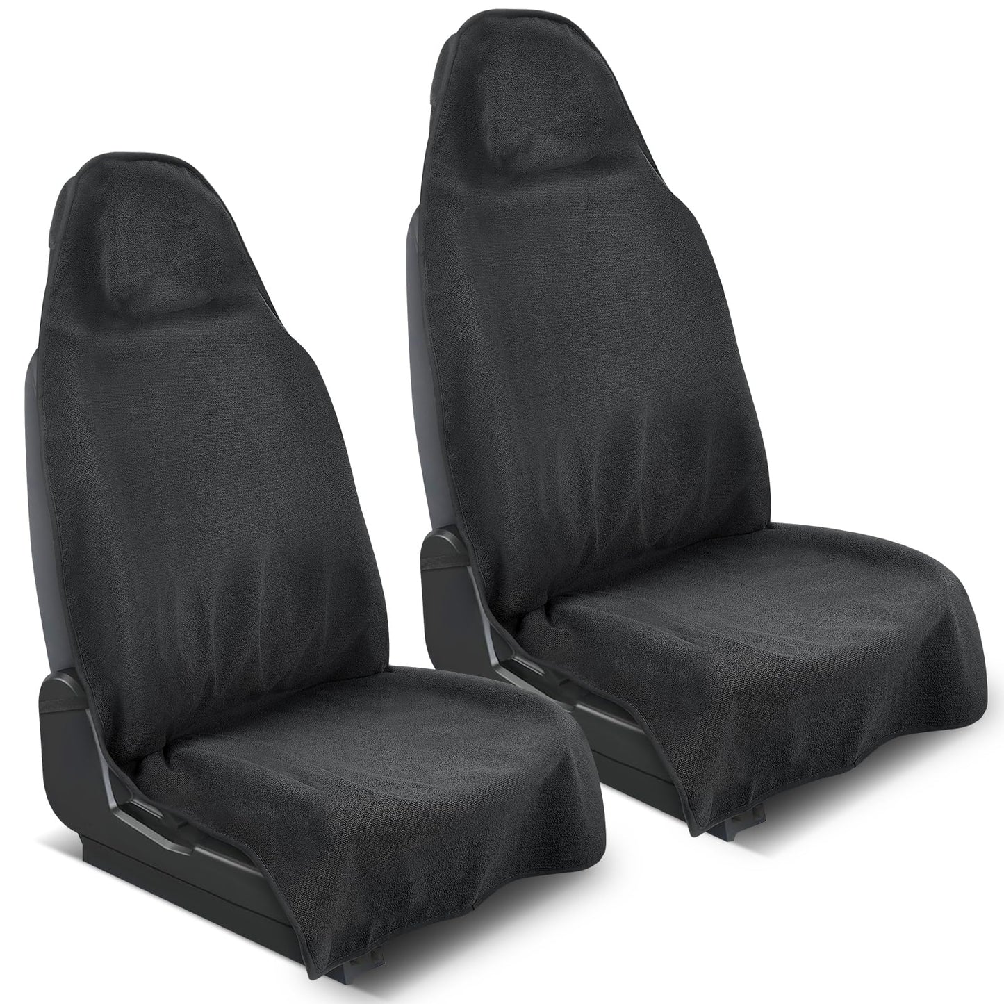 Movetility Waterproof 2 Pack Car Seat Towel Cover After Gym, Sweatproof Universal Fit Towel Seat Covers Washable Non-Slip Front Towel Bucket Seat Protector for Cars SUVs Vans Trucks(Black,2-Pcs)