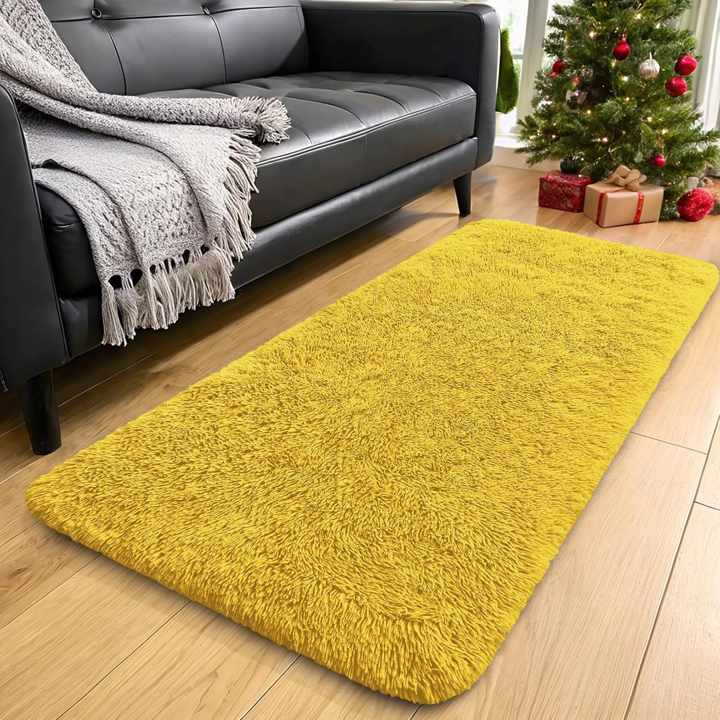 OLANLY Soft Fluffy Shaggy Runner Rug - Machine Washable 2x6 for Hallway, Bedroom, Nursery | Yellow Home Decor