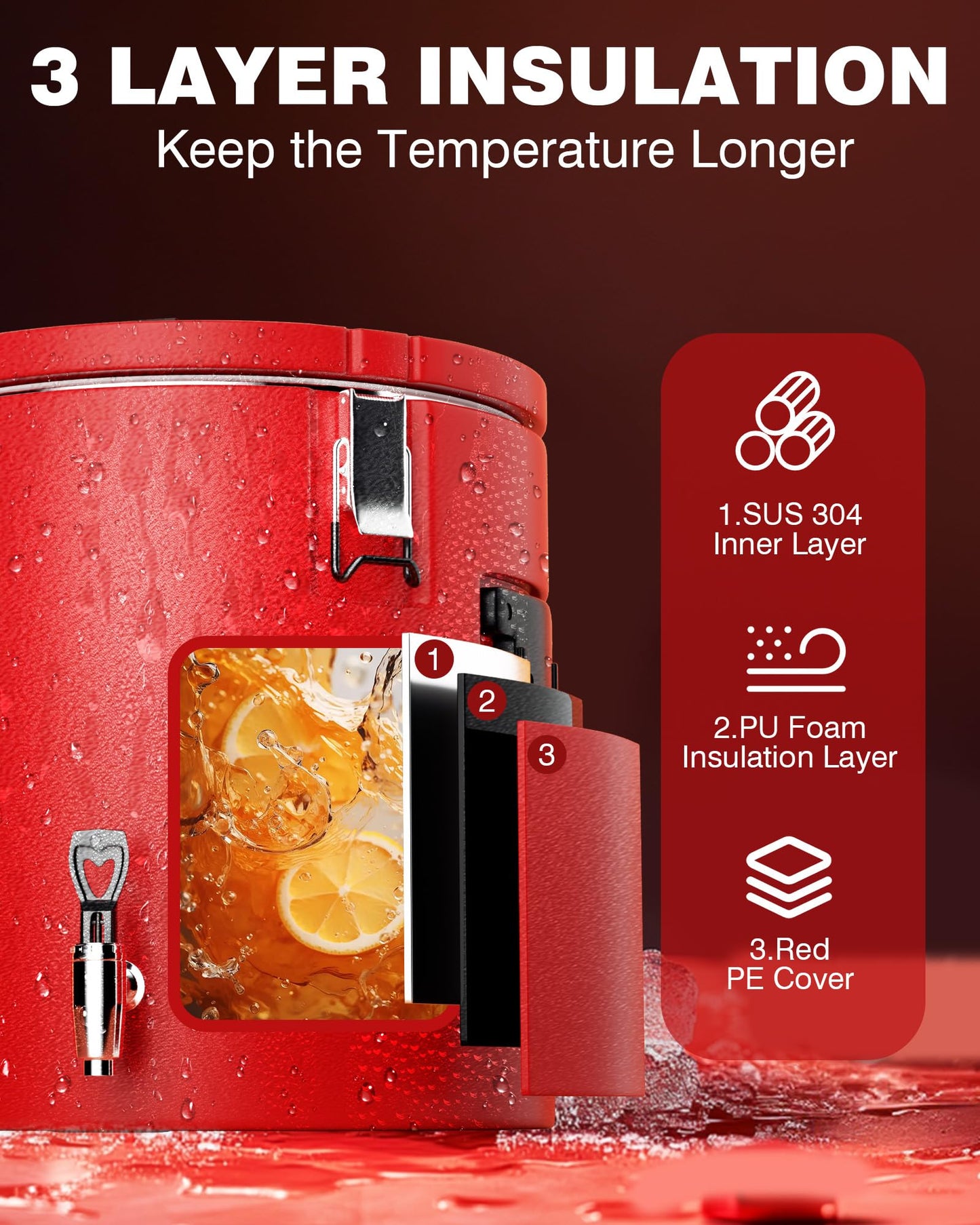 PYY Insulated Beverage Dispenser 8 Gallon - Hot Drink Dispenser with 304 Stainless Steel Interior & Spout, Commercial Thermal Container for Hot and Cold Drink, Portable Outdoors Water Cooler Jug