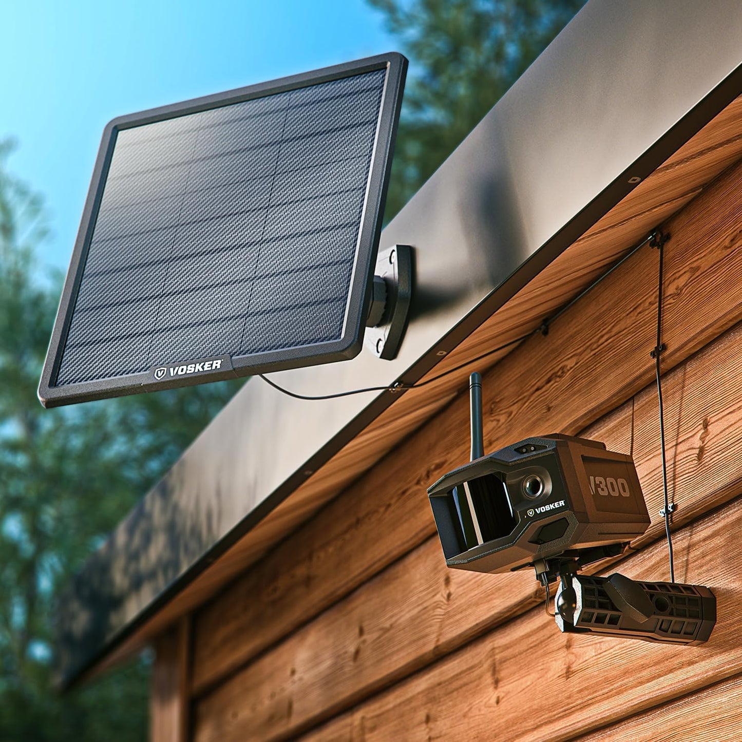 Vosker V300 Ultimate Construction Pack Outdoor Security Camera with External Solar Panel for Remote Construction Sites 4G LTE Black Single Unit with Battery
