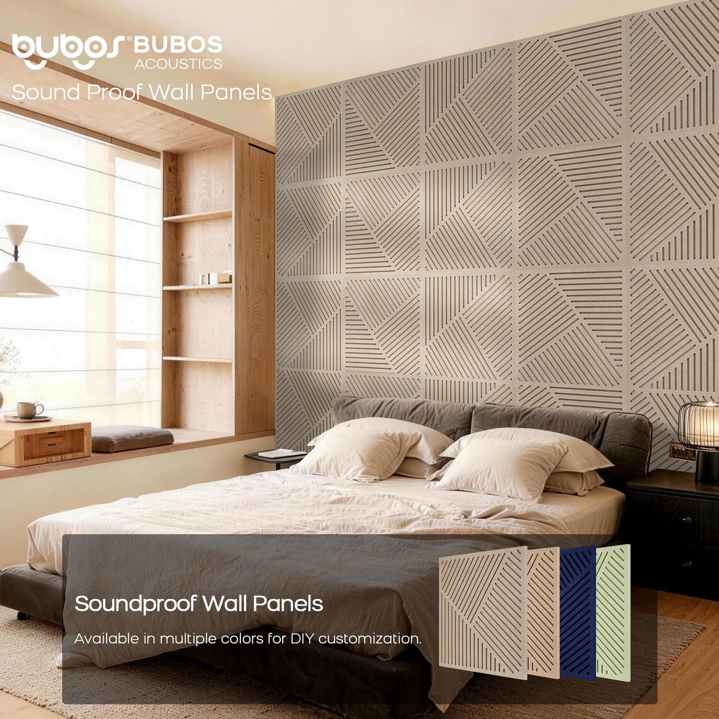 BUBOS Acoustic Panels Soundproof Wall Panels, Thick Double-Layer Sound Absorbing Decor, Twill-Patterned 3D Design, Spike Nail Mount for Recording Studio & Home Theater, 23.6"x23.6", 6 Pack,Camel