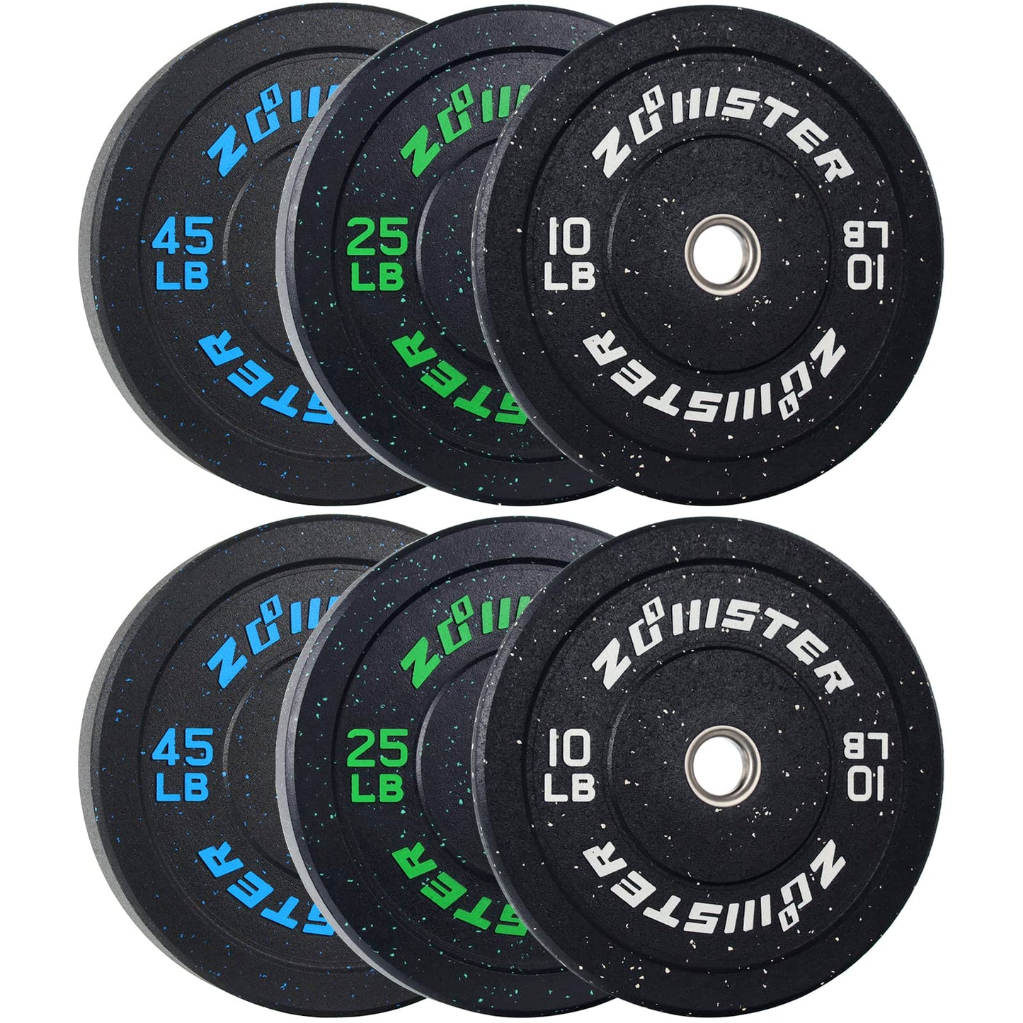Zoomster Bumper Plate Olympic Weight High Bounce with Steel Insert Strength Training Lifting (160LB Set) Black