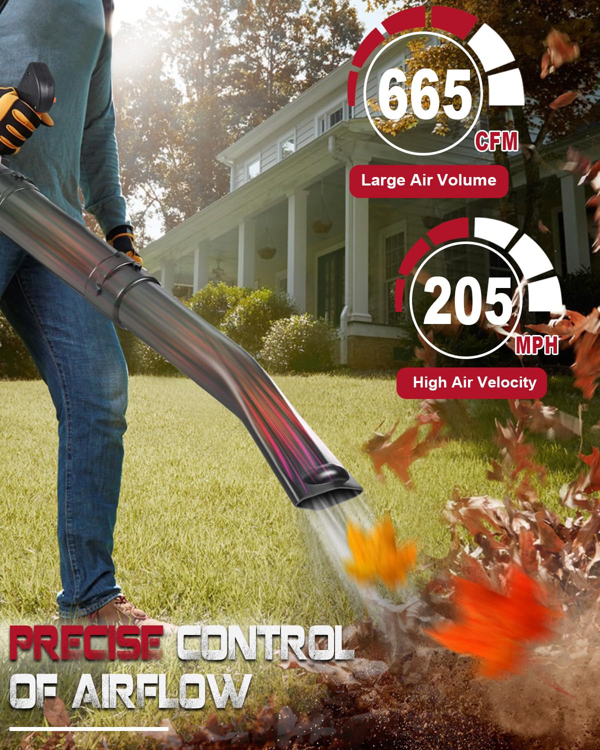 Thalorus 63CC Gas Backpack Leaf Blower, 2-Stroke, 665 CFM, 205 MPH, Variable Speed & Cruise Control, Ergonomic Harness, Reduced Emissions, for Fast Yard Cleanup (Red)