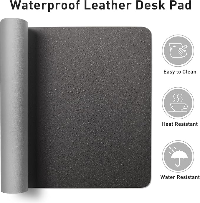 Aothia Leather Desk Pad Protector, Mouse Pad, Office Desk Mat, Non-Slip PU Leather Desk Blotter, Laptop Desk Pad, Waterproof Desk Writing Pad for Office and Home (Gray,36" x 17")
