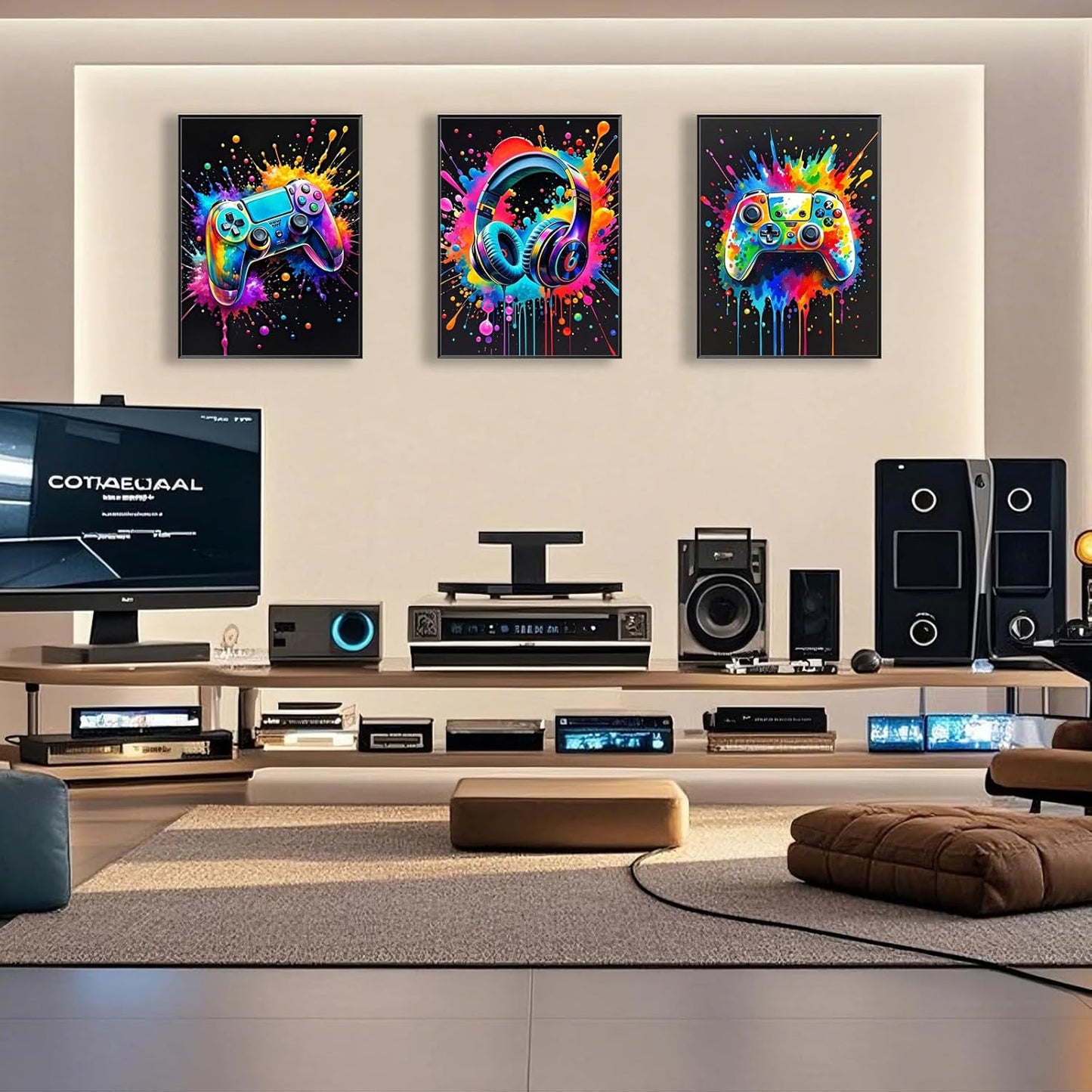 Skiennix Gaming Room Wall Art - Colorful Canvas Posters for Gamers | 12x16 Inch Unframed Prints