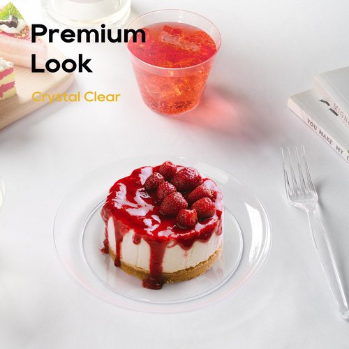 FOCUSLINE 100 Count Clear Plastic Plates 7 Inch, Disposable Salad Dessert Plates - Premium Clear Hard Plastic for Weddings, Parties and Events