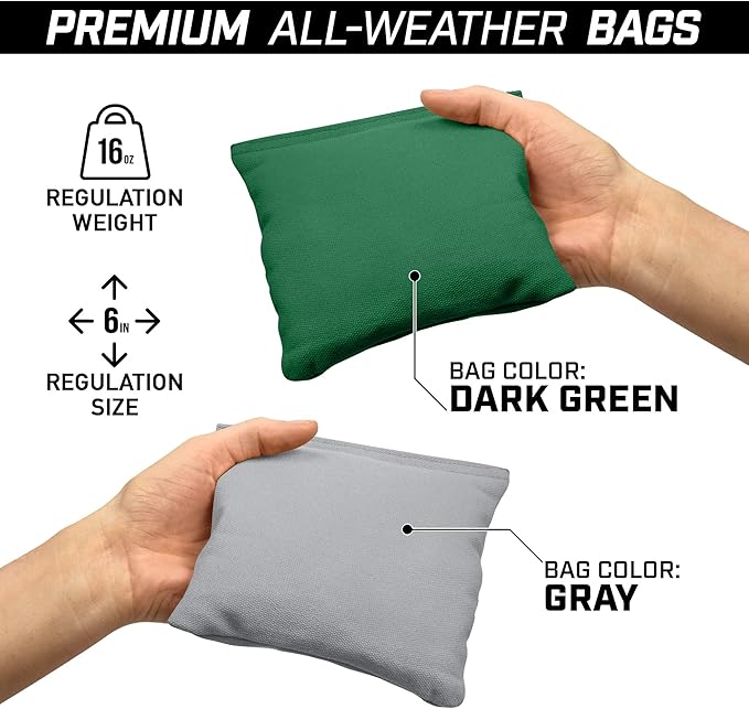 GoSports 4 ft x 2 ft Commercial Grade Cornhole Boards Set - Natural Wood Cornhole Boards, Choose from Different Bean Bag Color Combinations - Dark Green & Gray