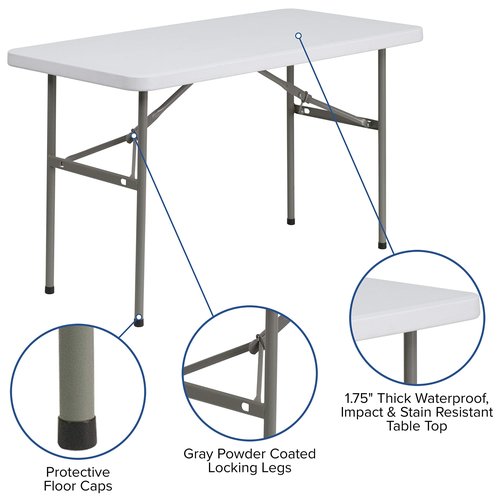 Flash Furniture Elon 4' Rectangular All-Occasion Plastic Folding Event Table, Folding Banquet Table for Indoor/Outdoor Events, White
