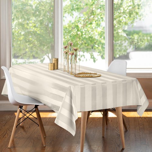 Luxury Table Protector Pad, 2 in 1 Table pad + Great Looking Tablecloth - Heat Resistant, Spill & Stain Proof - Flannel Backing (Ivory - Silk Stripe, 54x144)