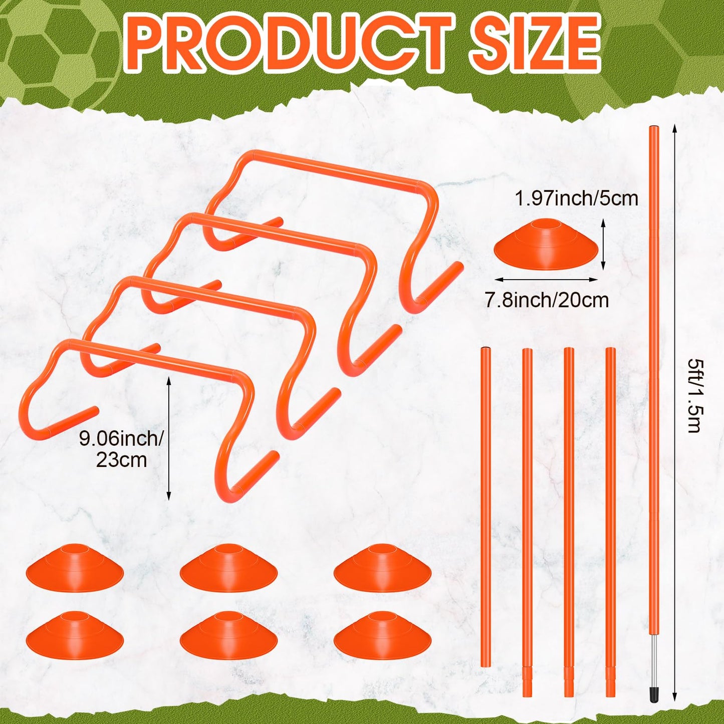 JellyArch Agility Training Equipment Soccer Speed Training Includes 4 Adjustable Soccer Agility Poles 4 Agility Hurdles 6 Soccer Cones for Youth Adults Athletes Football Soccer Training(Orange)