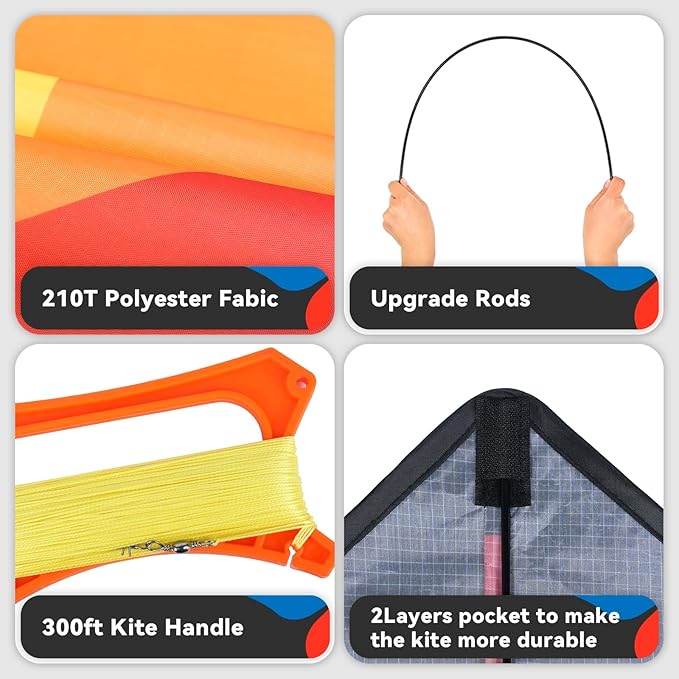 Red Large Delta Kite Flying Toys for Kids & Adults Easy to Fly，Kites Handle Line Outdoor Sports Kite Nylon Professional Wind Kites