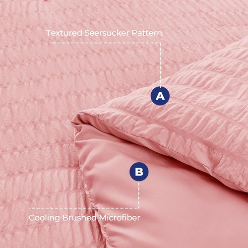 HYMOKEGE California King Comforter Set - Luxury 7-Piece Seersucker Bedding in Rose Pink