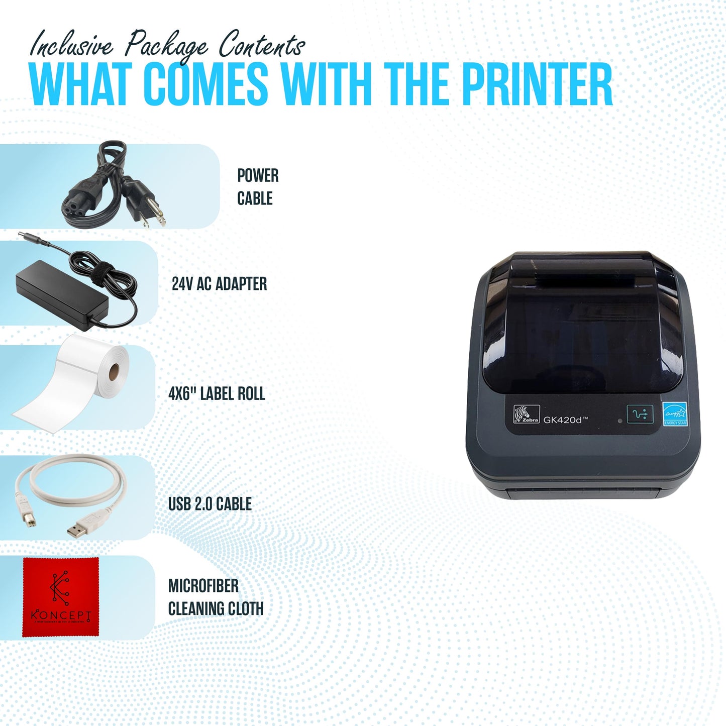 Zebra GK420D Direct Thermal Label & Barcode Printer – Ethernet/USB Connectivity – 1 Year Warranty – Includes 24V Adapter, 4x6 Labels, USB Cable & Microfiber Cleaning Cloth (Renewed)