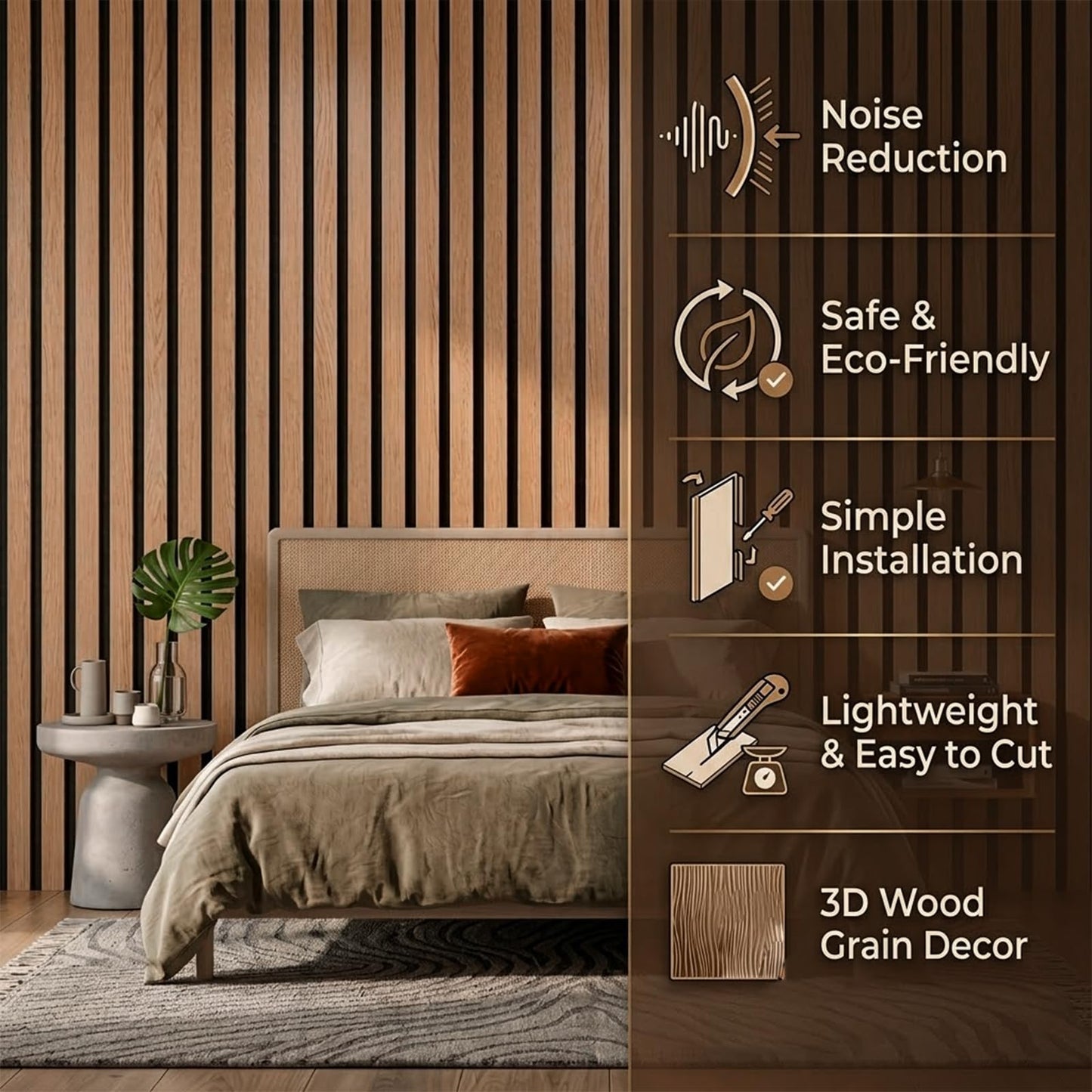 ZThrgran 6-Piece Wood Slat Acoustic Wall Panels, 94.5"x7.9" 3D Textured Accent Strips for Room Decor and Noise Reduction, Walnut