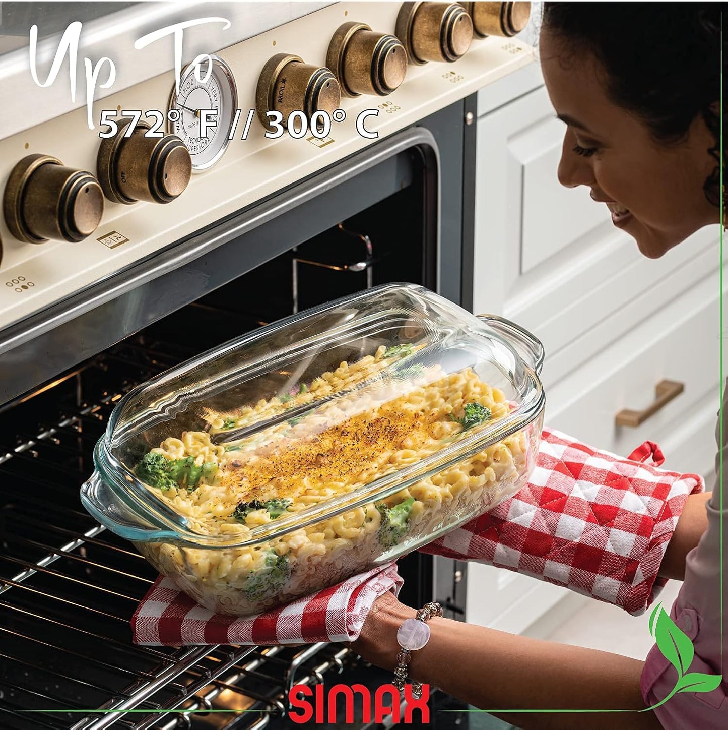 Simax Glass Casserole Dish - Clear Round Baking Dish with Lid & Handles | 3 Quart Capacity