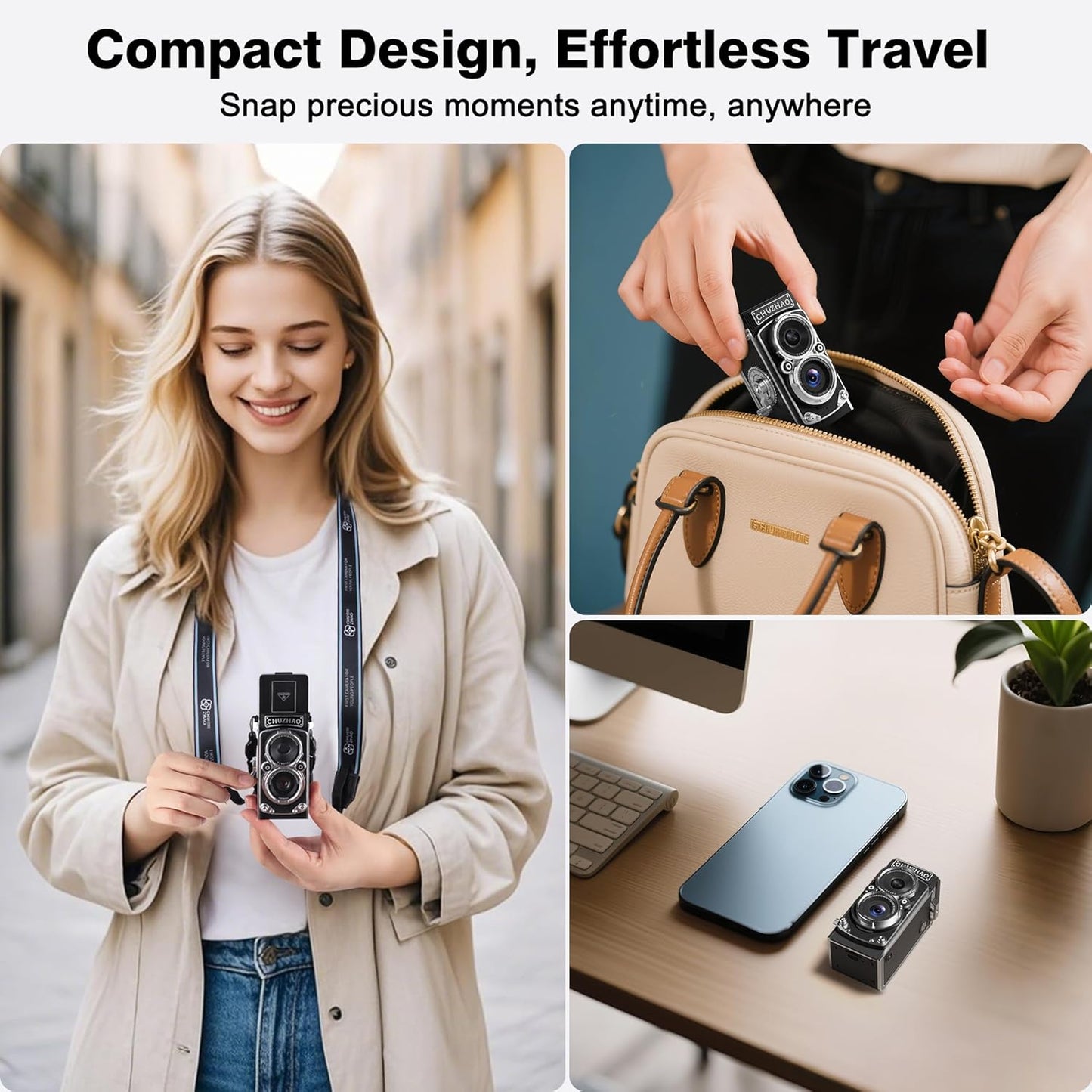 JOYTRIP 1080P 12MP 16 CHUZHAO Vintage Mini Digital Camera, Portable TLR Style Retro Point and Shoot Compact Small