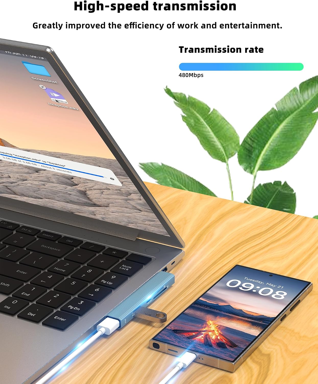 Kefiany (5in1)Micro 3.0 USB Hub SD Card Reader Splitter SD TF OTG Charger Extender Docking Station Multiport Laptop PC