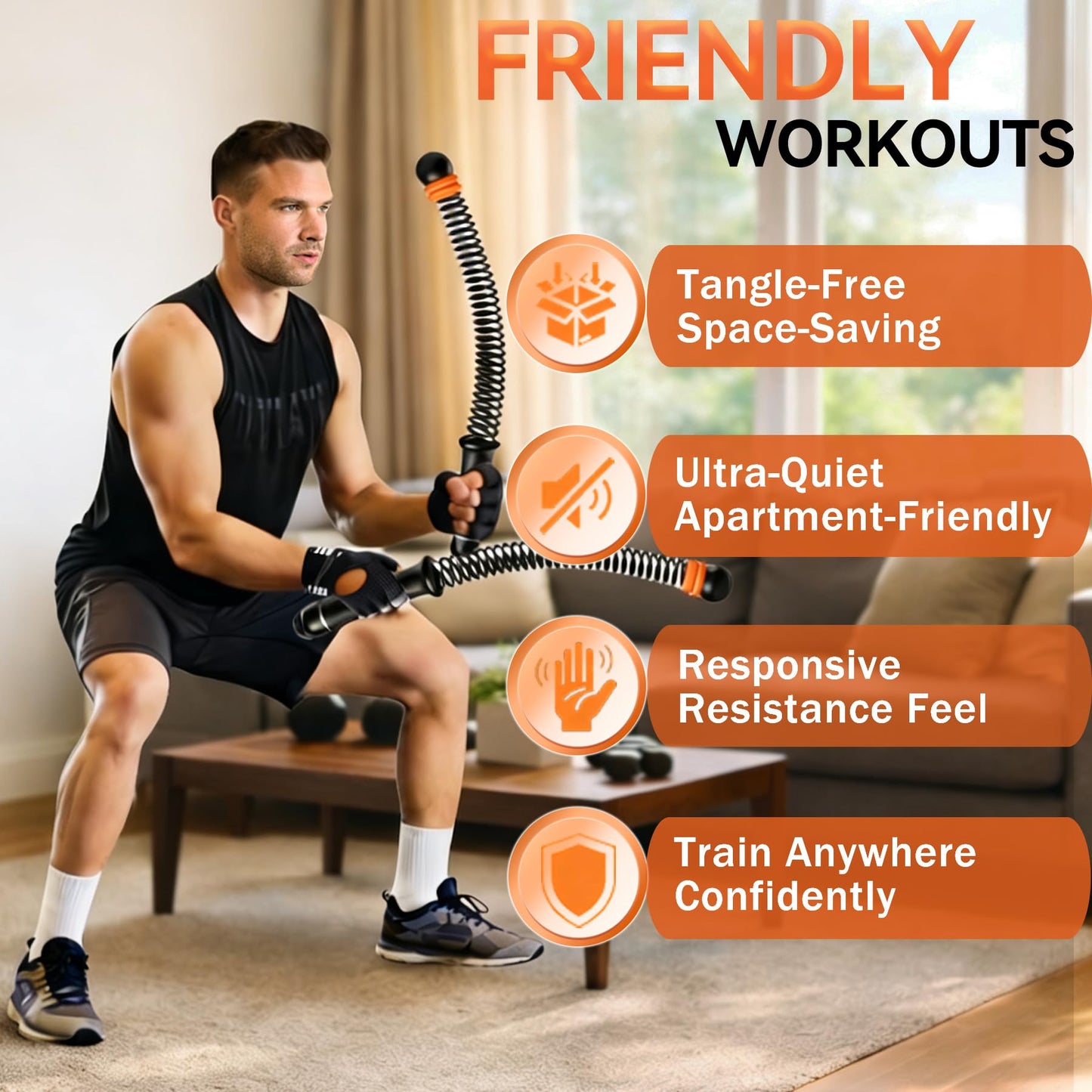 Cordless Battle Ropes Adjustable Trainer, Ropeless Weighted Portable Exercise Equipment for Home Gym Workouts, Compact Arm Strength for Men Women, Heavy Flex Rope Stick Fitness Gift