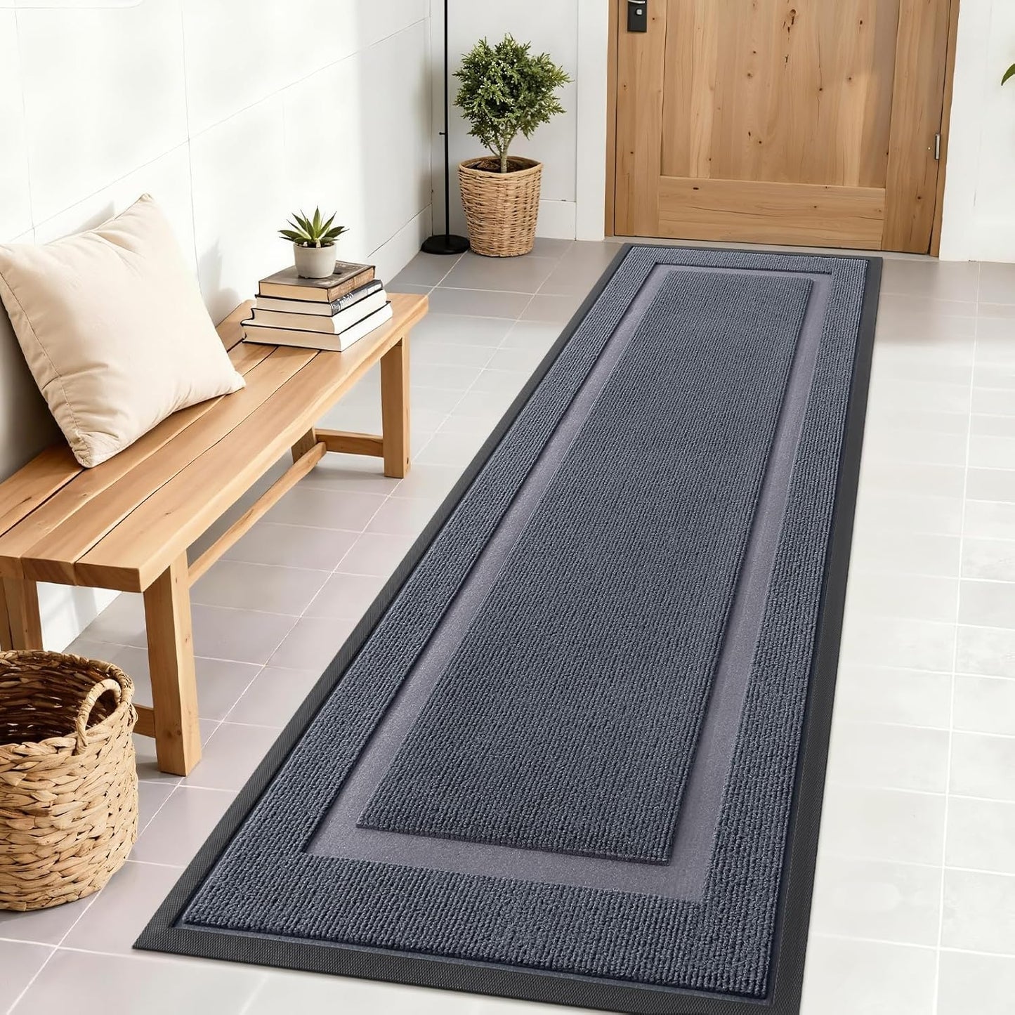 OLANLY Indoor Outdoor Front Door Mat - Waterproof All-Season Doormat, Sturdy Natural Rubber, 71x23, Light Grey