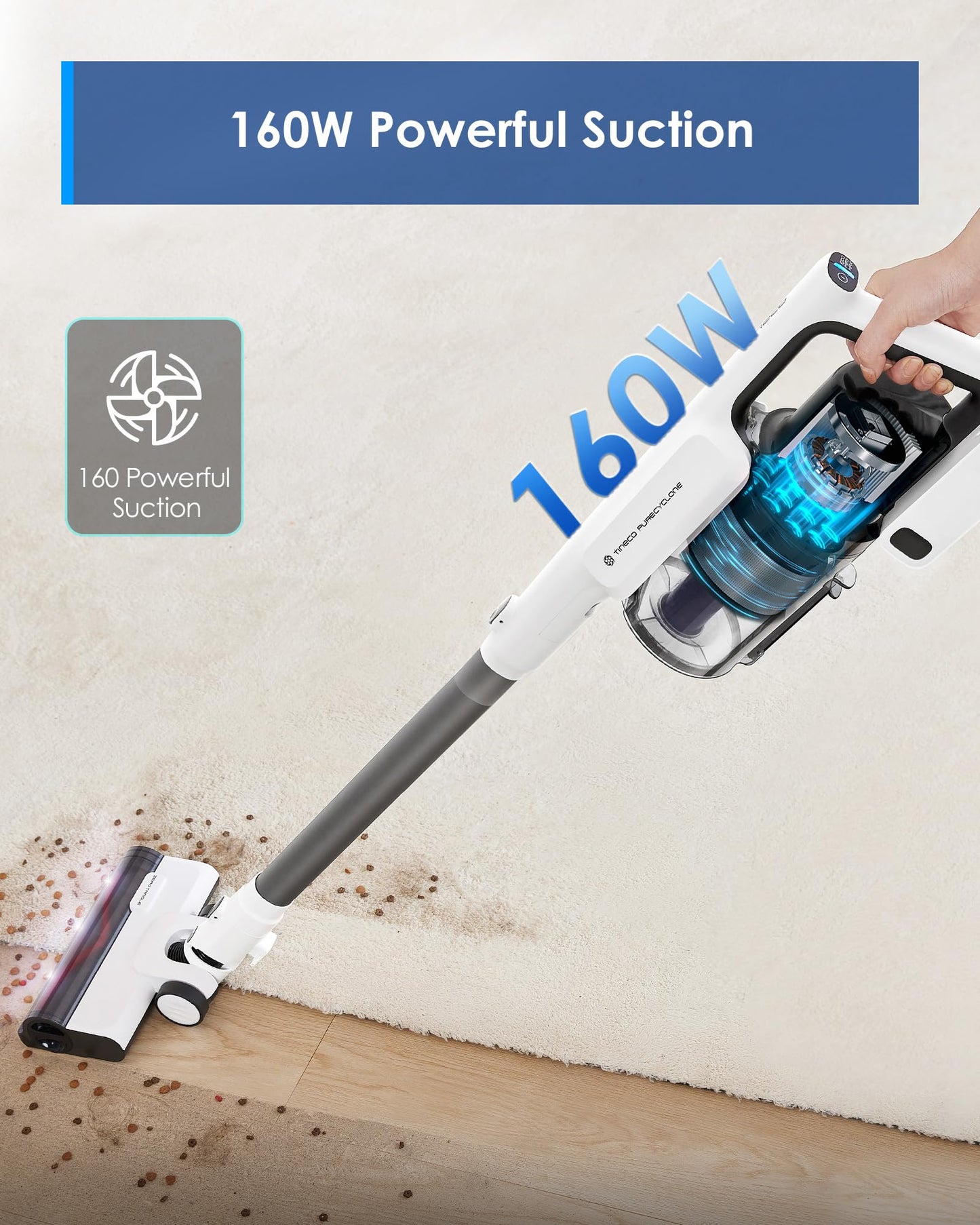 Tineco Floor ONE Stretch S6 Cordless Wet Dry Vacuum Cleaner & 30S Cordless Stick Vacuum Cleaner, 160W Suction, 60Min Runtime, 1L Larger Dustbin, ZeroTangle Brush, PureCyclone Tech, LED Headlight, Whit