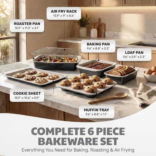 Gotham Steel 6-Piece Stackable Baking Pans Set | Space-Saving Ceramic Bakeware, Non-Toxic & Dishwasher Safe