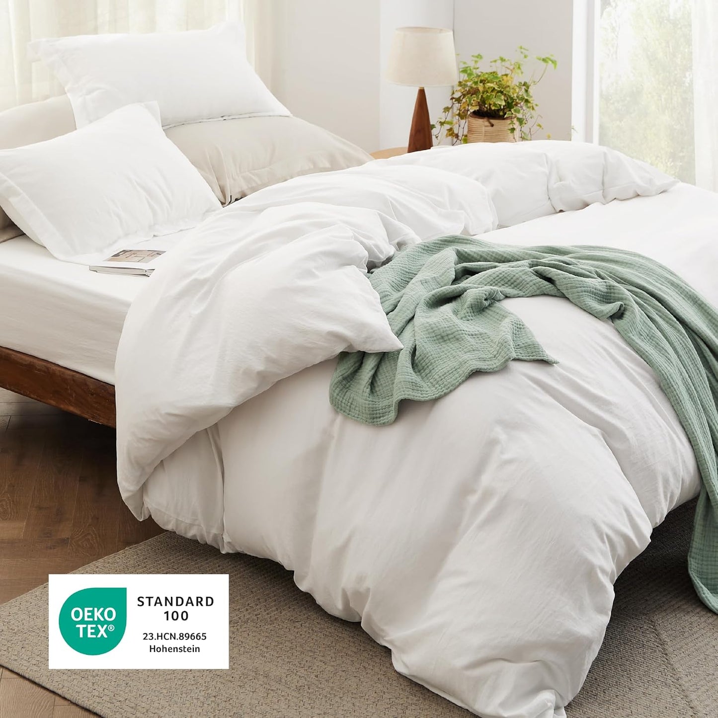 Bedsure Duvet Cover Set - King Size 4-Piece Extra Soft Cotton-Like Bedding in White | Zipper Closure & Fitted Sheet