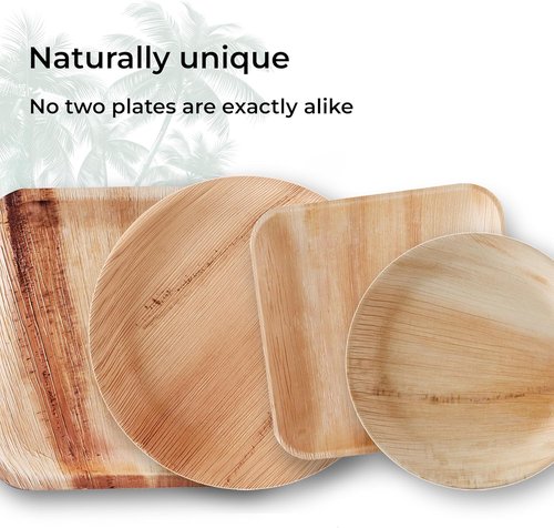 Indie Palm 10 Inch Round Disposable Palm Leaf Plates - Heavy Duty & Biodegradable | 50 Pack for Parties & Catering