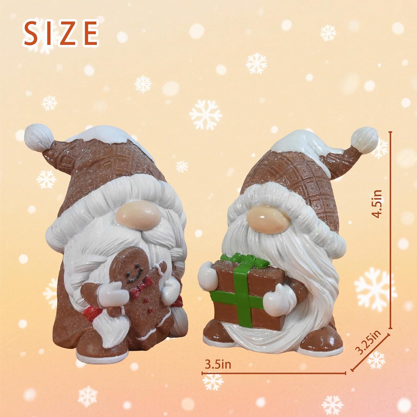 Skiennix Gnome Christmas Decorations - 2Pcs Resin Gingerbread Gnomes Figurines | 4.5 Inch Indoor Table Decor Gifts for Women