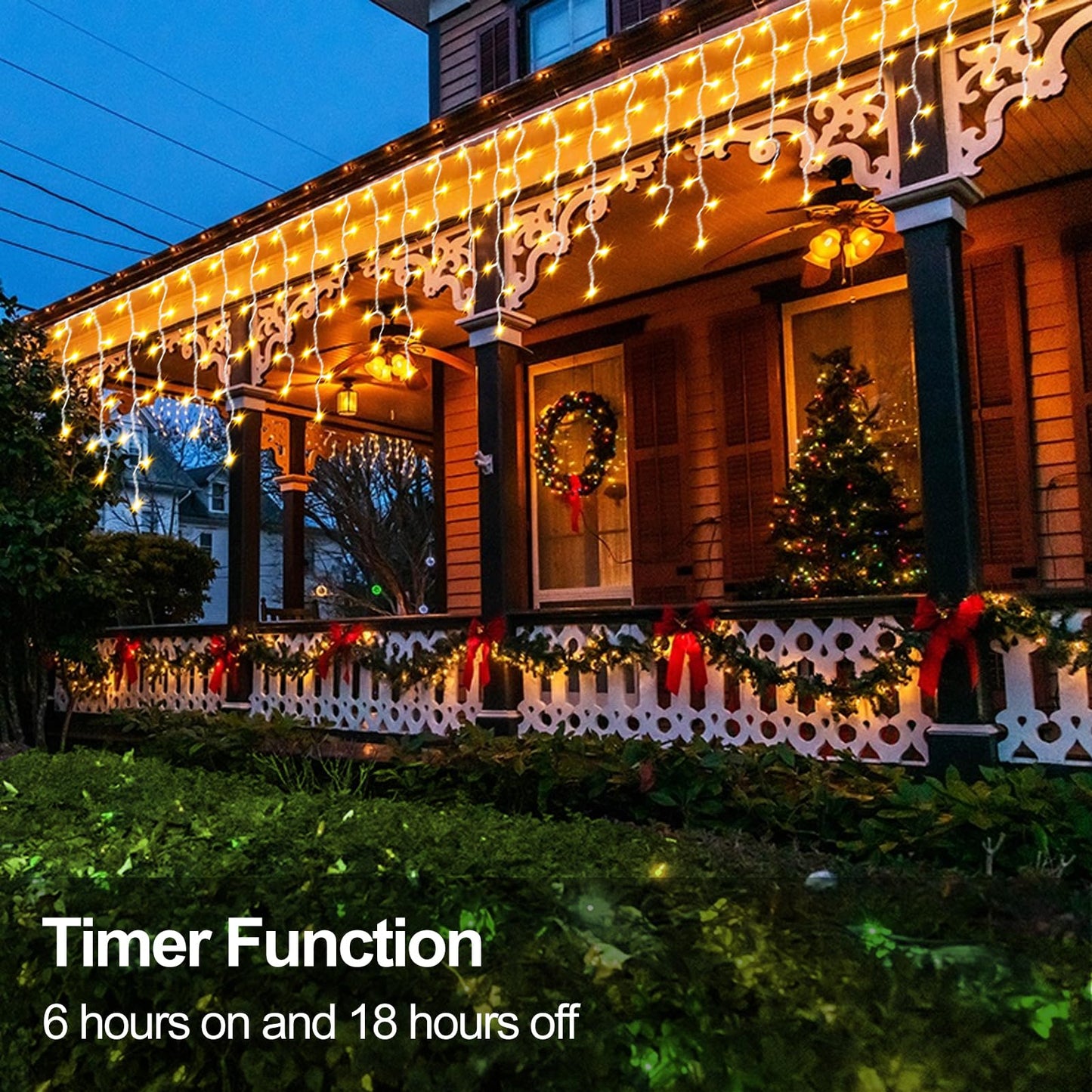 echosari Icicle Lights 10Ft 102 LED Warm White Battery Operated Dimmable with Timer Remote - Clear Wire