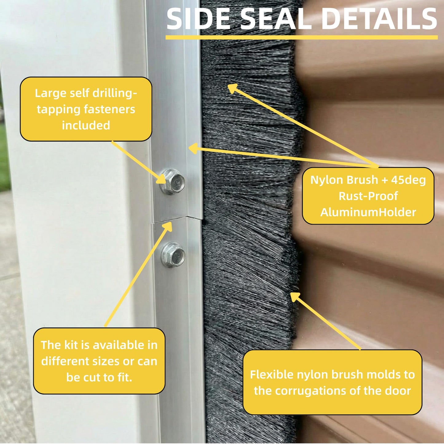 Mindoub 24 FT Garage Door Brush Seal Kit for 8'W X 8'H Doors, 2" High-Density Nylon Bristle with Pre-Drilled Aluminum Track, Complete Top and Side Weather Stripping for Roll Up Doors