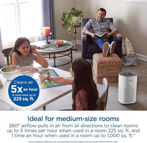 Clorox HEPA Air Purifier - True HEPA Filter for Medium Rooms Up to 1,000 Sq Ft | Removes 99.9% of Allergens