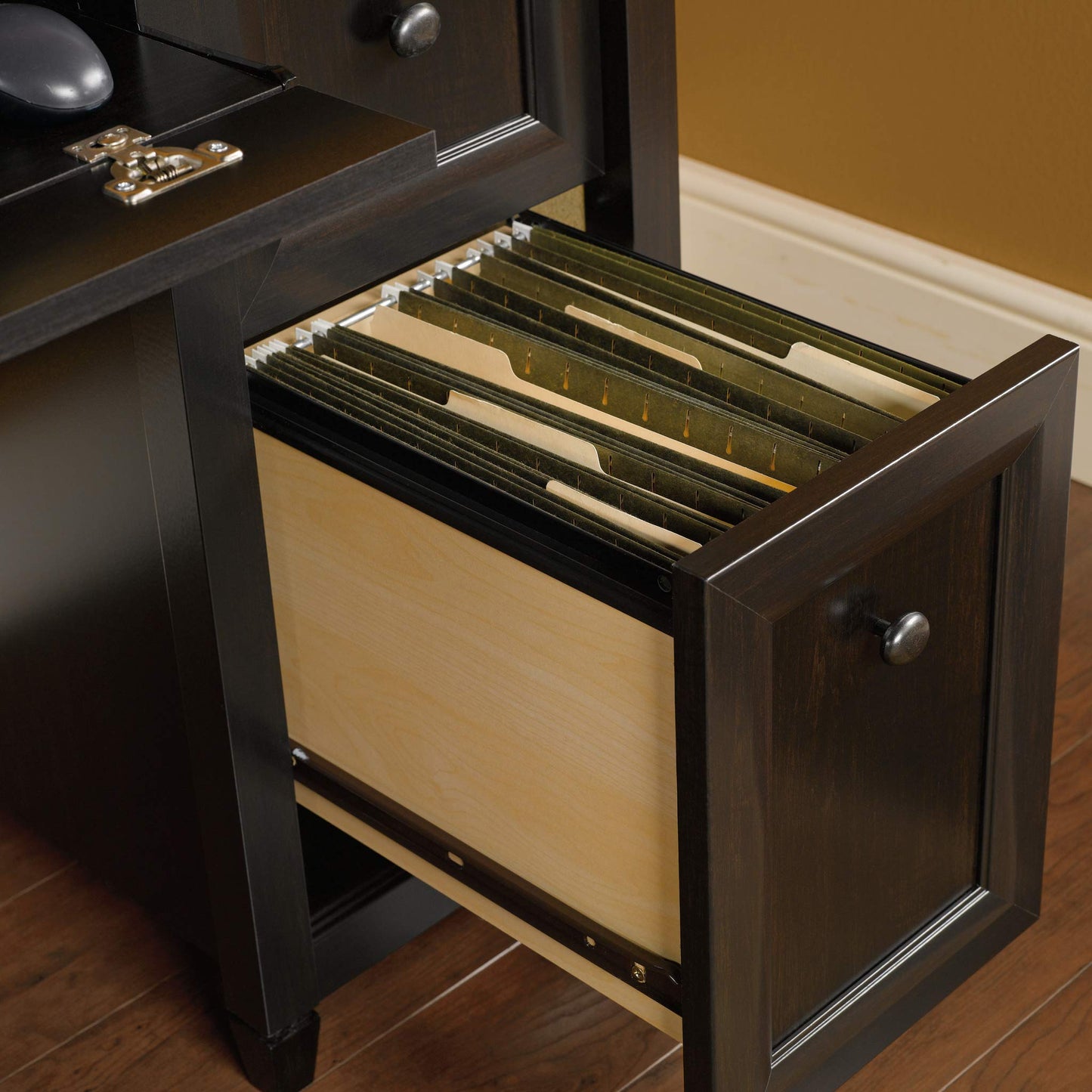 Sauder Edge Water Computer Desk with Storage Drawers, Home Office Desk, in Estate Black